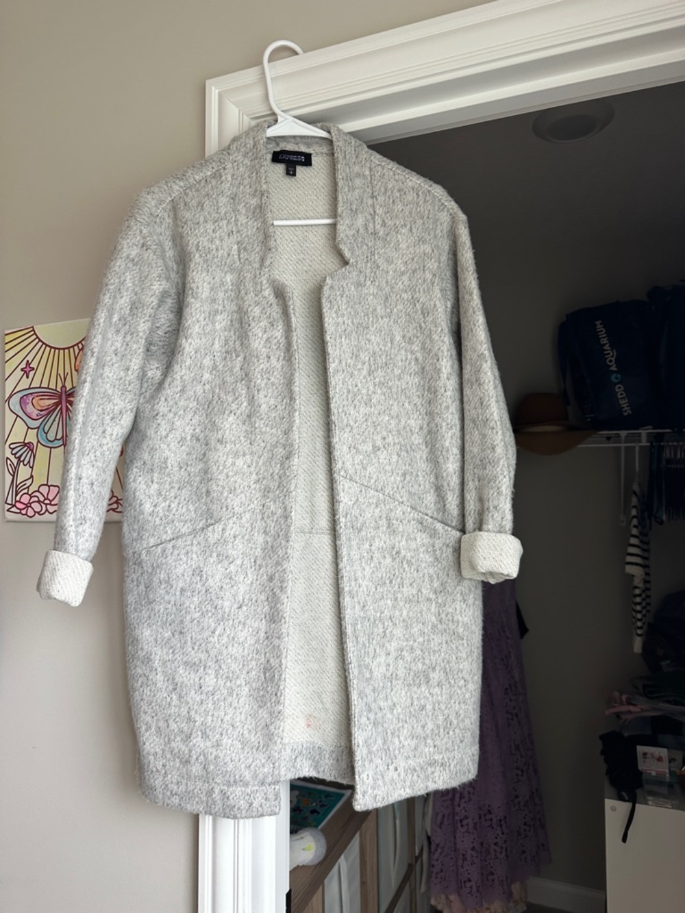 Express Light Gray Open Front Coat